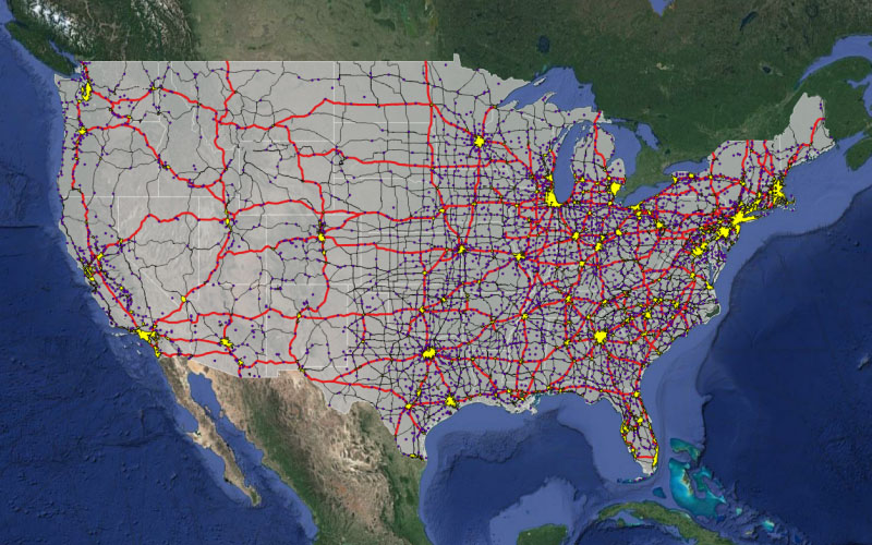 Image of the USA with roads overlayed