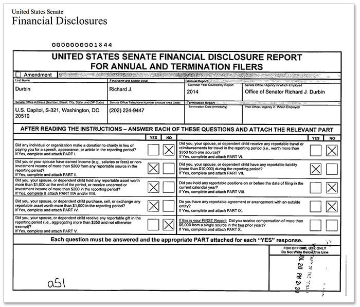 Senator Dick Durbin Financial Disclosures