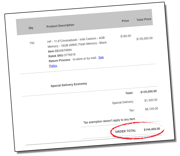 HP Chromebook Invoice