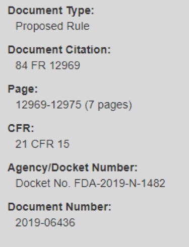 US Federal Register Filing