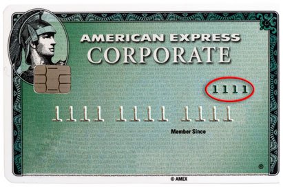 AMEX CVV location: four digits on the front of the card above the credit card number
